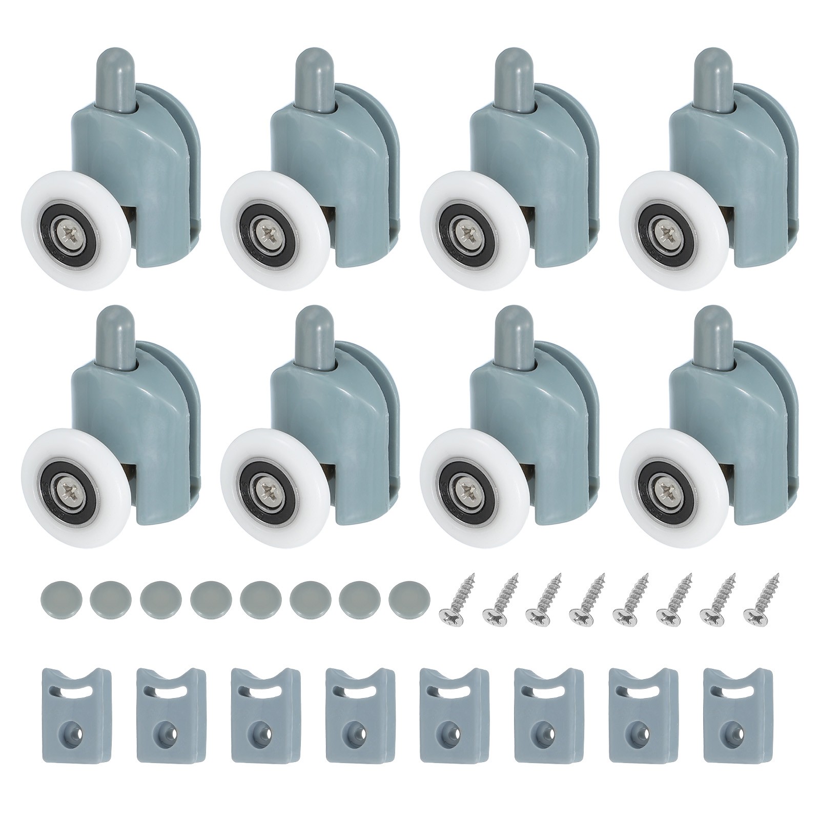 8Pcs 25mm Single Shower Door Rollers Plastic Bottom Wheels Pulleys Guide Grey