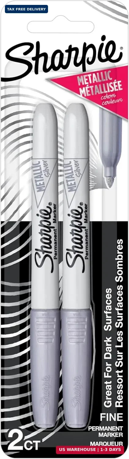 Sharpie Metallic Permanent Markers, Fine Point, Silver, 2 Count - For Black Pape