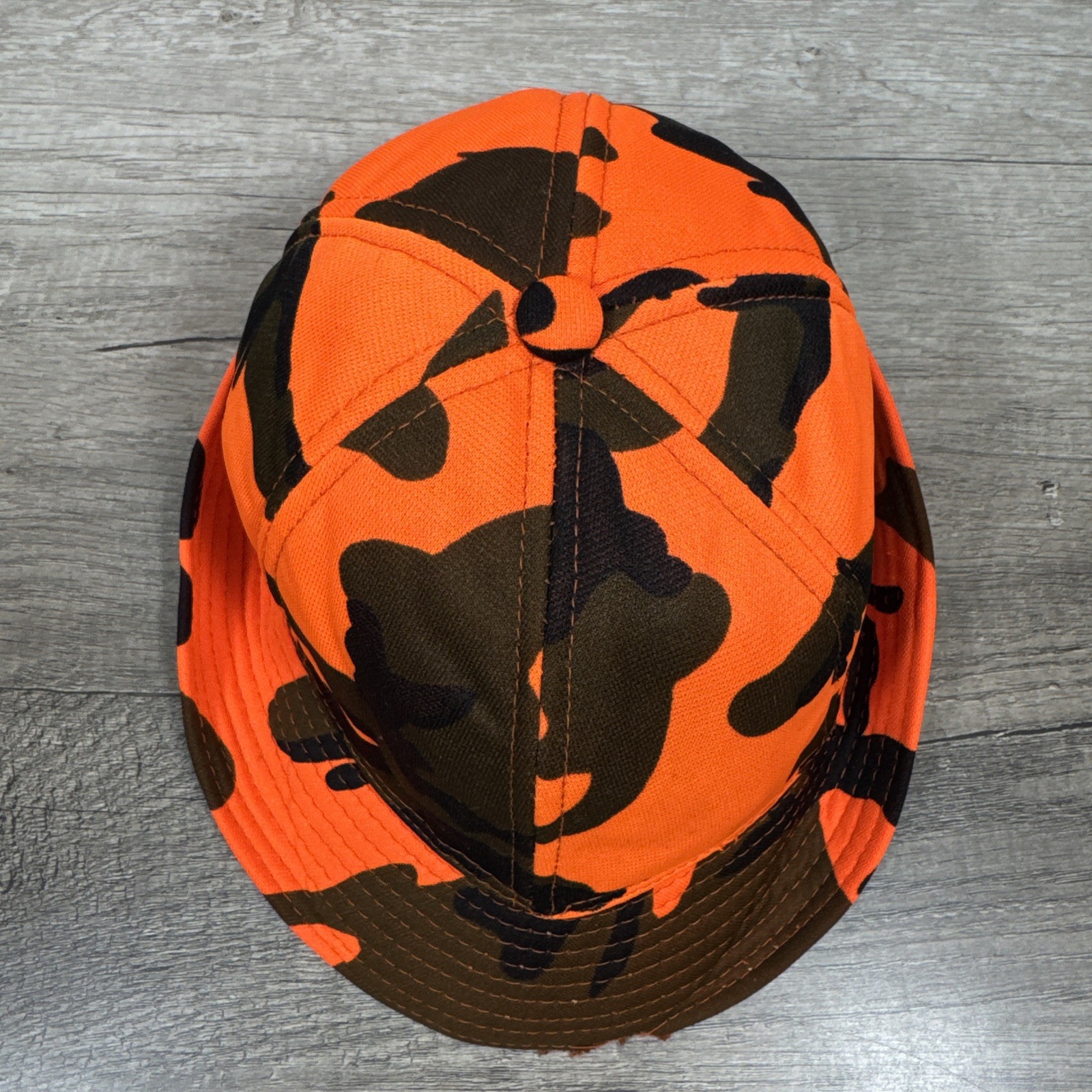 VTG S Orange Camo Jones Hunting Bucket Fedora Hat Insulated Ear Flaps Distressed