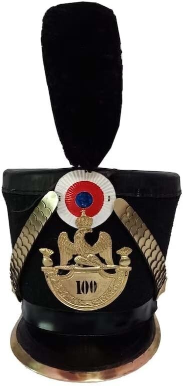 Leather Shako Napoleonic French Military Black Plume & 100No. Plate Shako Helmet