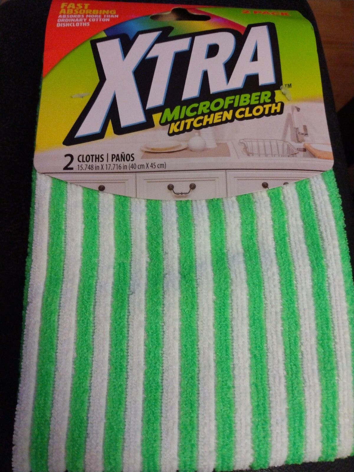 2 PK XTRA MICROFIBER KITCHEN CLOTH  15.8 IN X 17.7 FAST ABSORBING  NIP