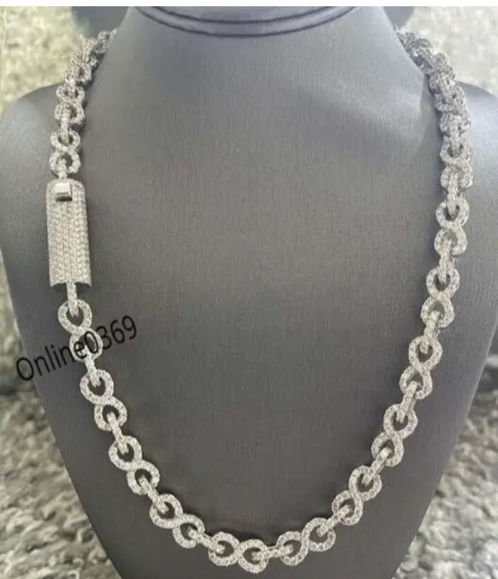 Real Moissanite Mens Infinity  Name Tennis number Necklace 925:Silver 21 inch