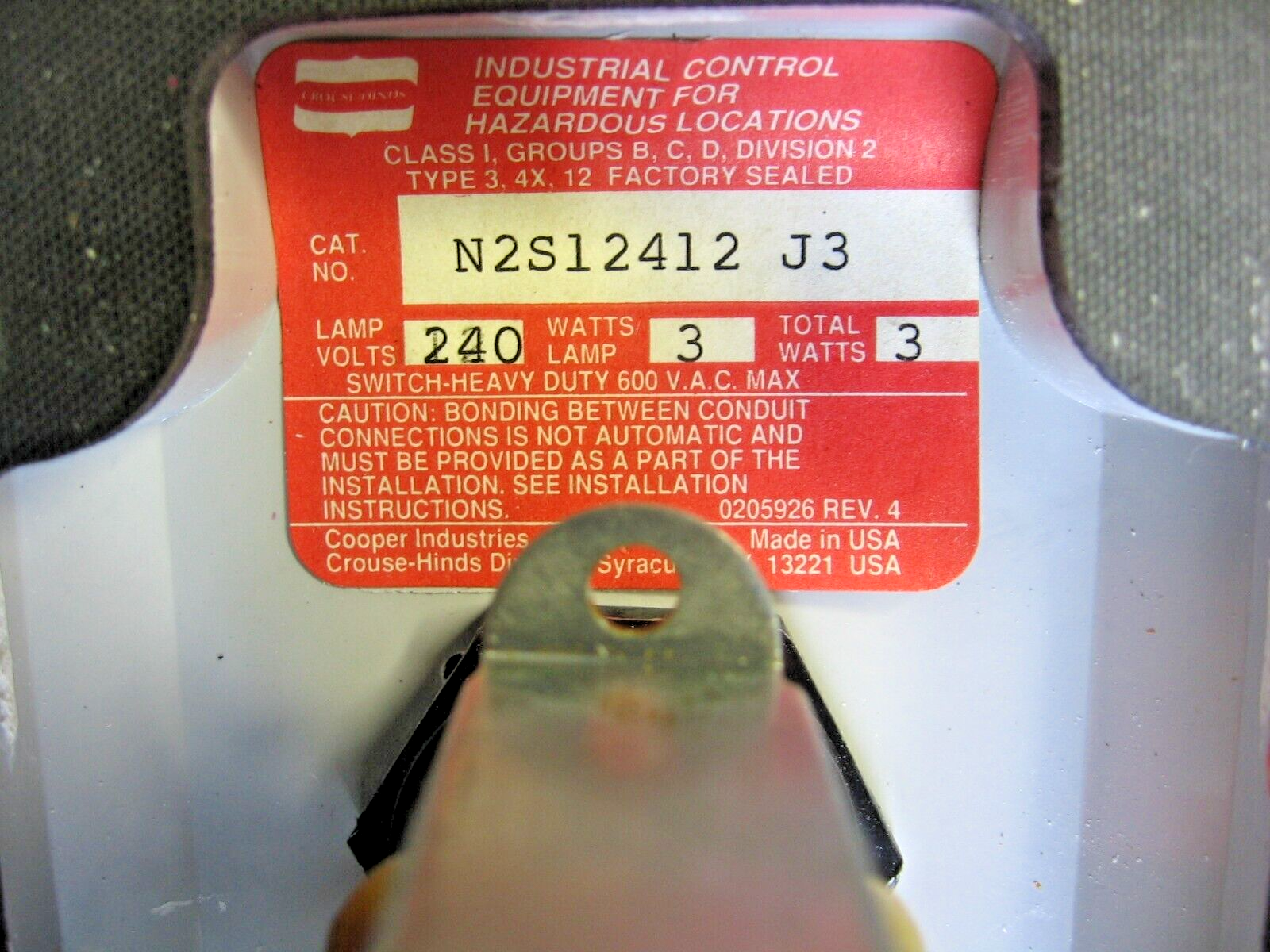 Crouse-Hinds N2S12412 J3 Lighted Corrosion Resistant Push Button Control Station