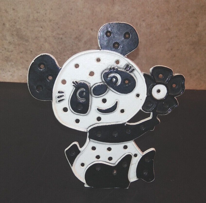 BSK Metal Panda Bear w/ Flower Earring Tree Organizer Black & White