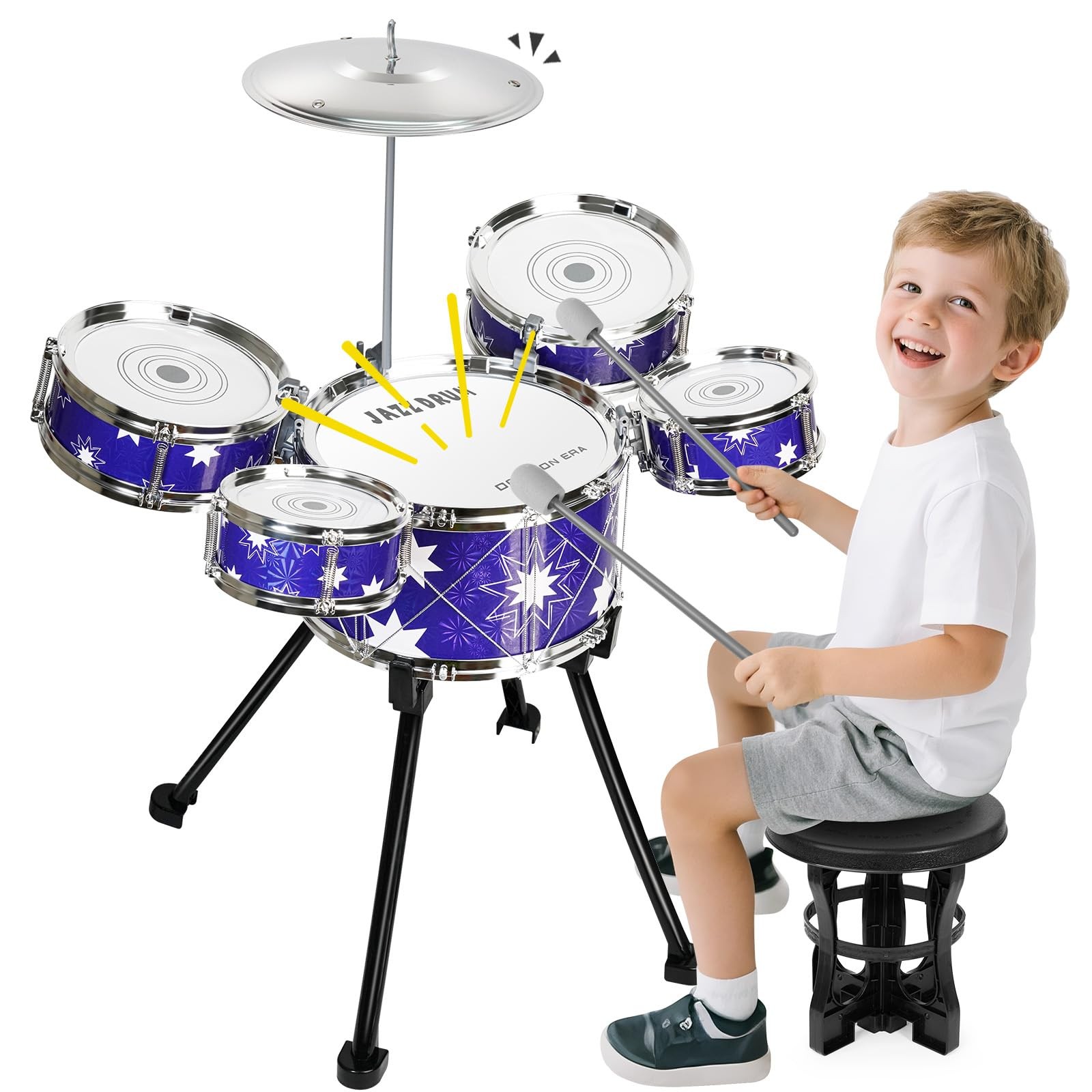 Upgraded Drum Set for Toddler Toy Ages 24 Kids Jazz Drums Kit with Stool Musi...