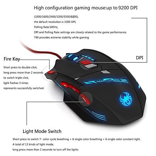 Zelotes T90 Professional 9200 DPI High Precision USB Wired Gaming Mouse,8 Button