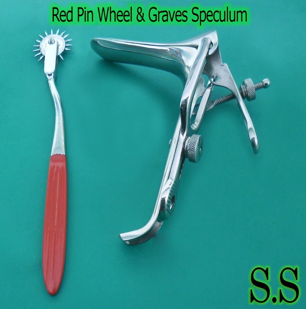 Graves Vaginal Speculum Small & Red Colour Pin wheel Gynecology Instrument