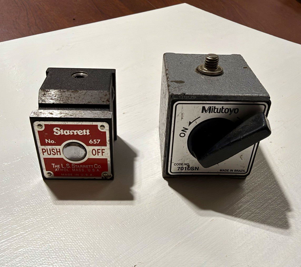 Starrett 657 & Mitutoyo 7010SN Magnetic Base Indicator Holders Lot of 2