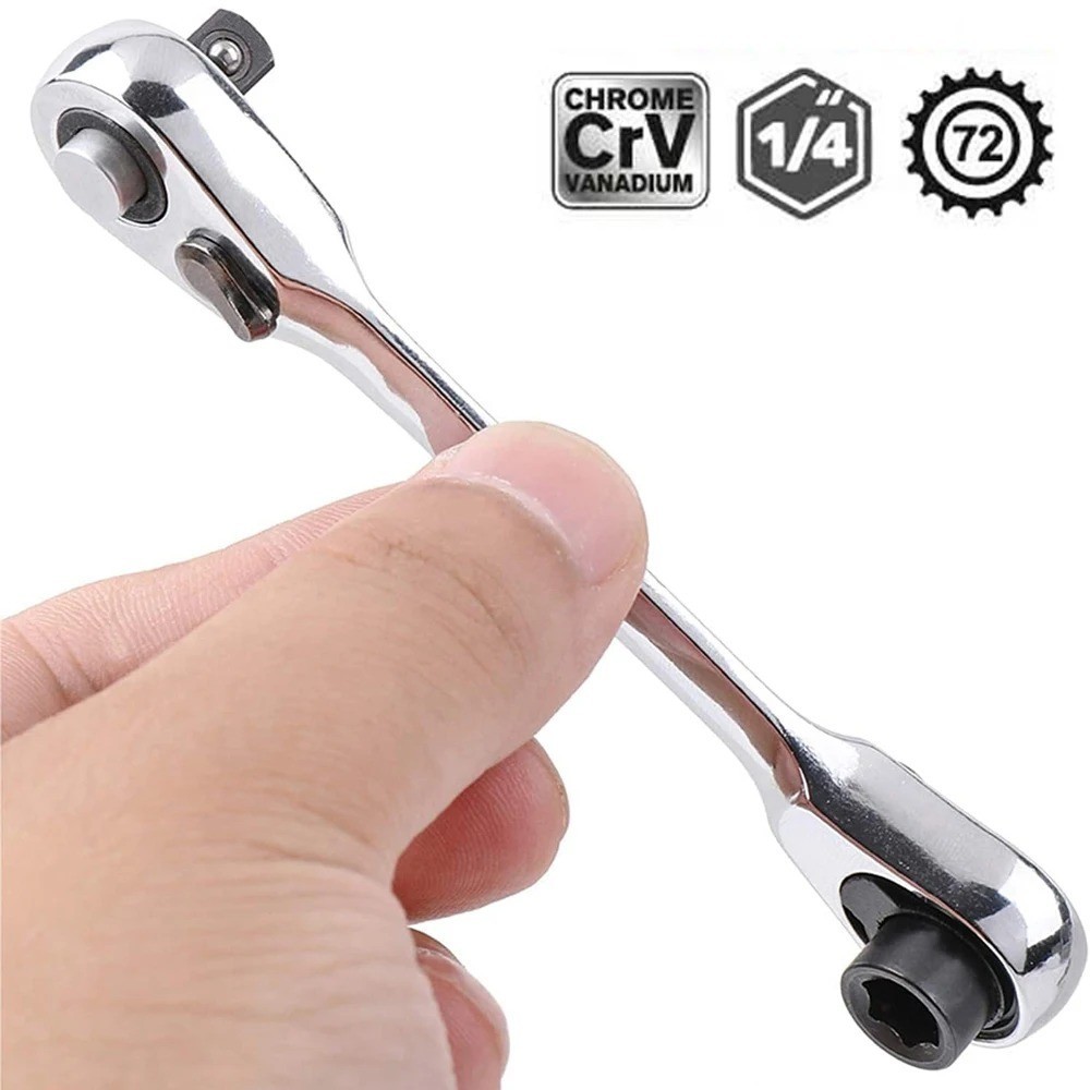 Mini Double Head Ratchet Wrench 1/4" Drive Socket Bit Quick Release Tool