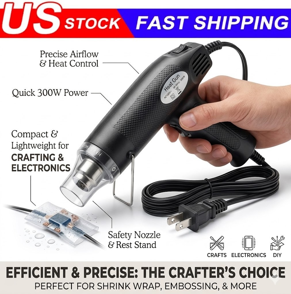 Mini Heat Gun for Crafting – Compact Hot Air Tool for Embossing, Shrink Tubing
