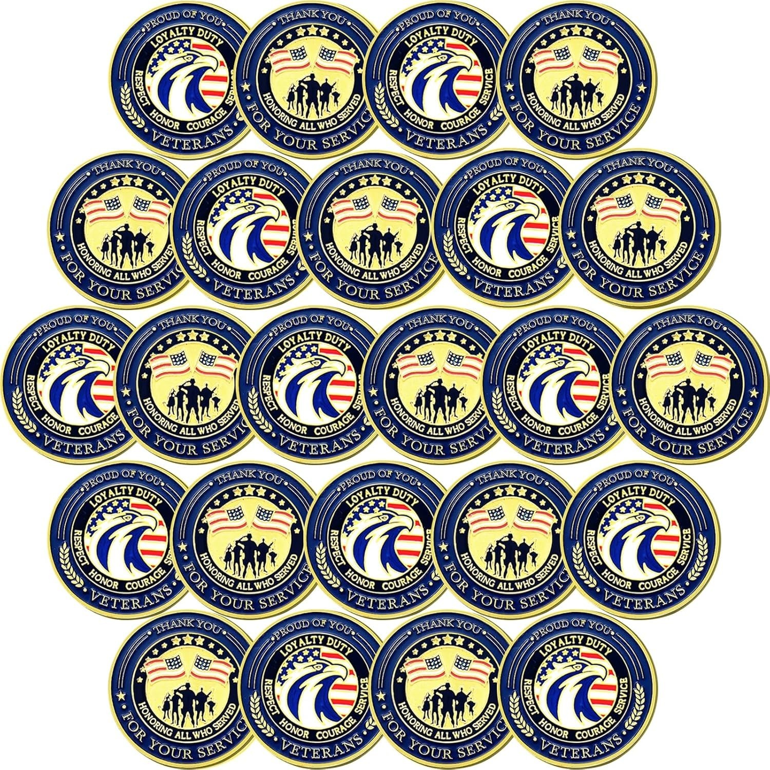 24 Pcs Military Veteran Challenge Coins Thank You for Your Service Coins Veteran