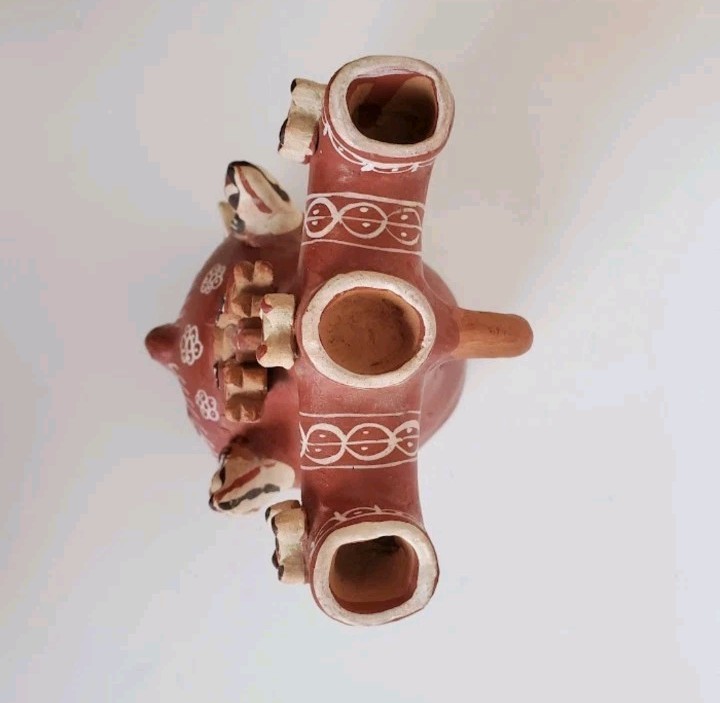 VTG Peruvian Red Clay Luminary Quinua Triple Candelabra Ceremonial Peru Folk Art