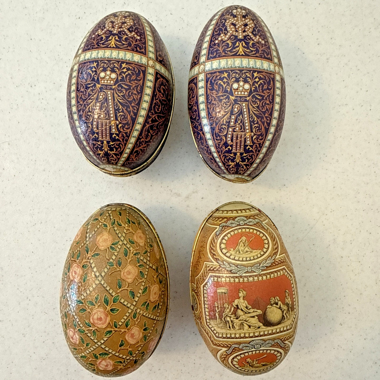 Vintage VINCENZO Faberge Eggs Tins Imperial Litho Tin Set Easter Set Of 4