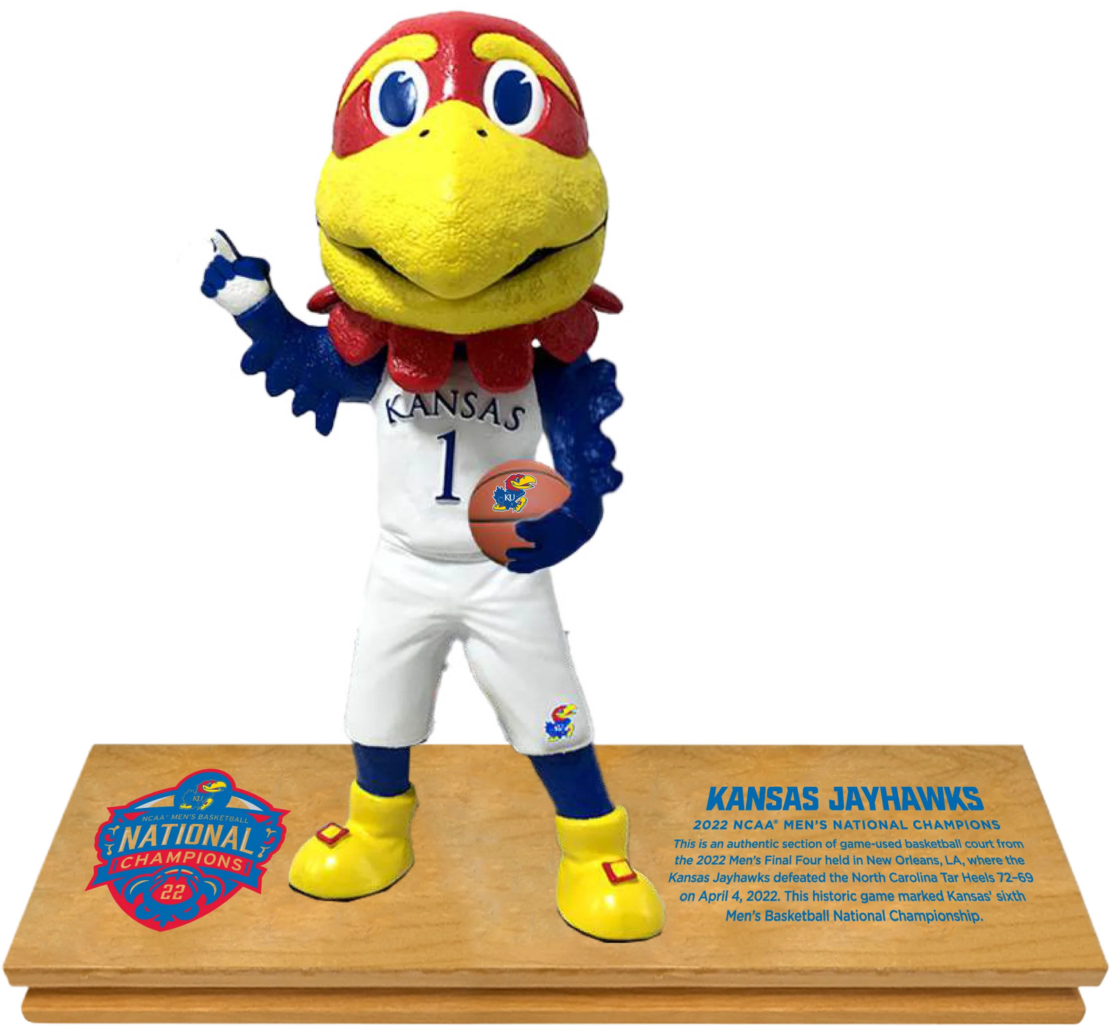Kansas Jayhawks 2022 Men's Basketball Game Used Championship Court Bobblehead
