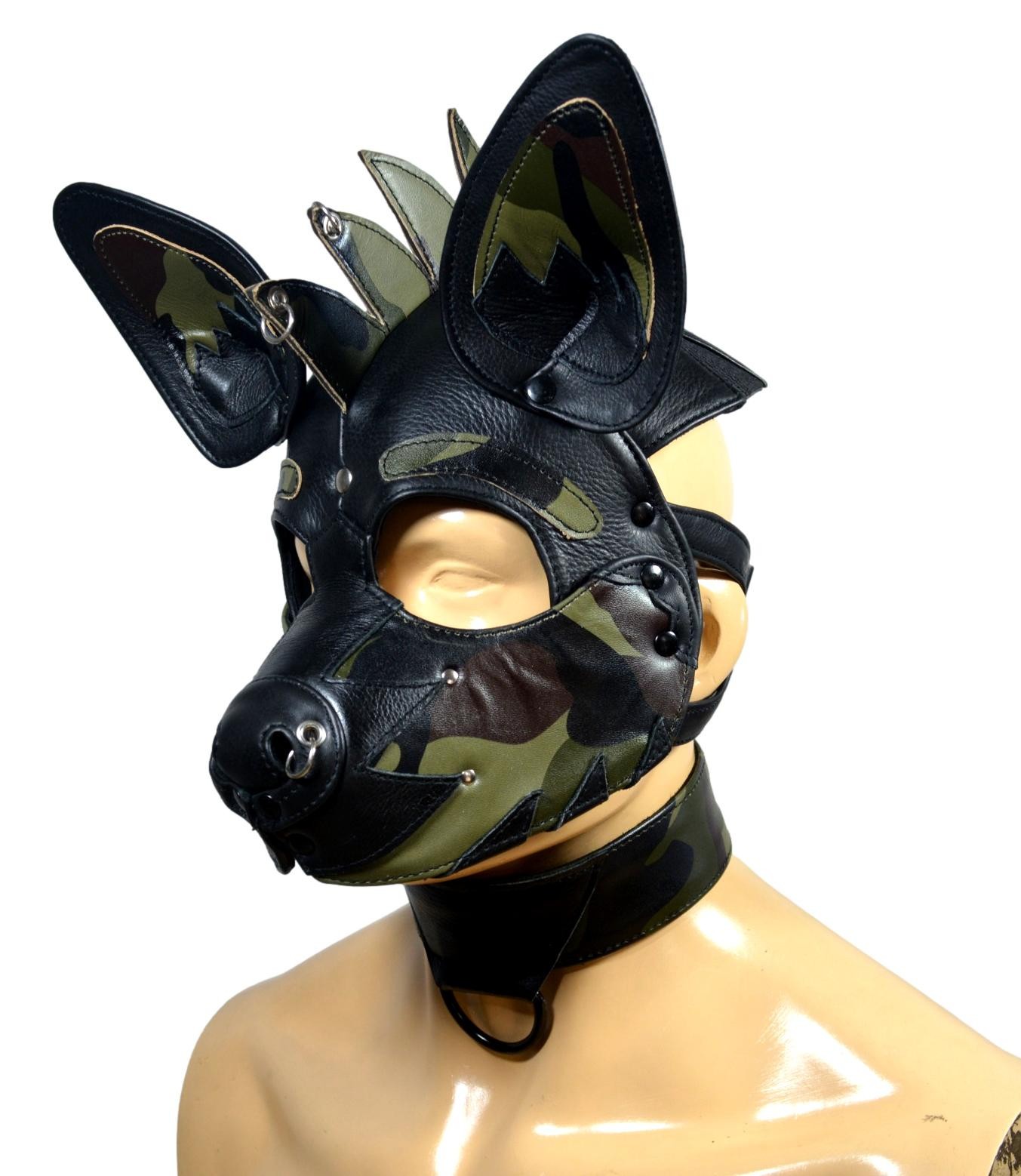 Leather dog mask Pet play hood puppy mask  Costume Dog Hood mohawk
