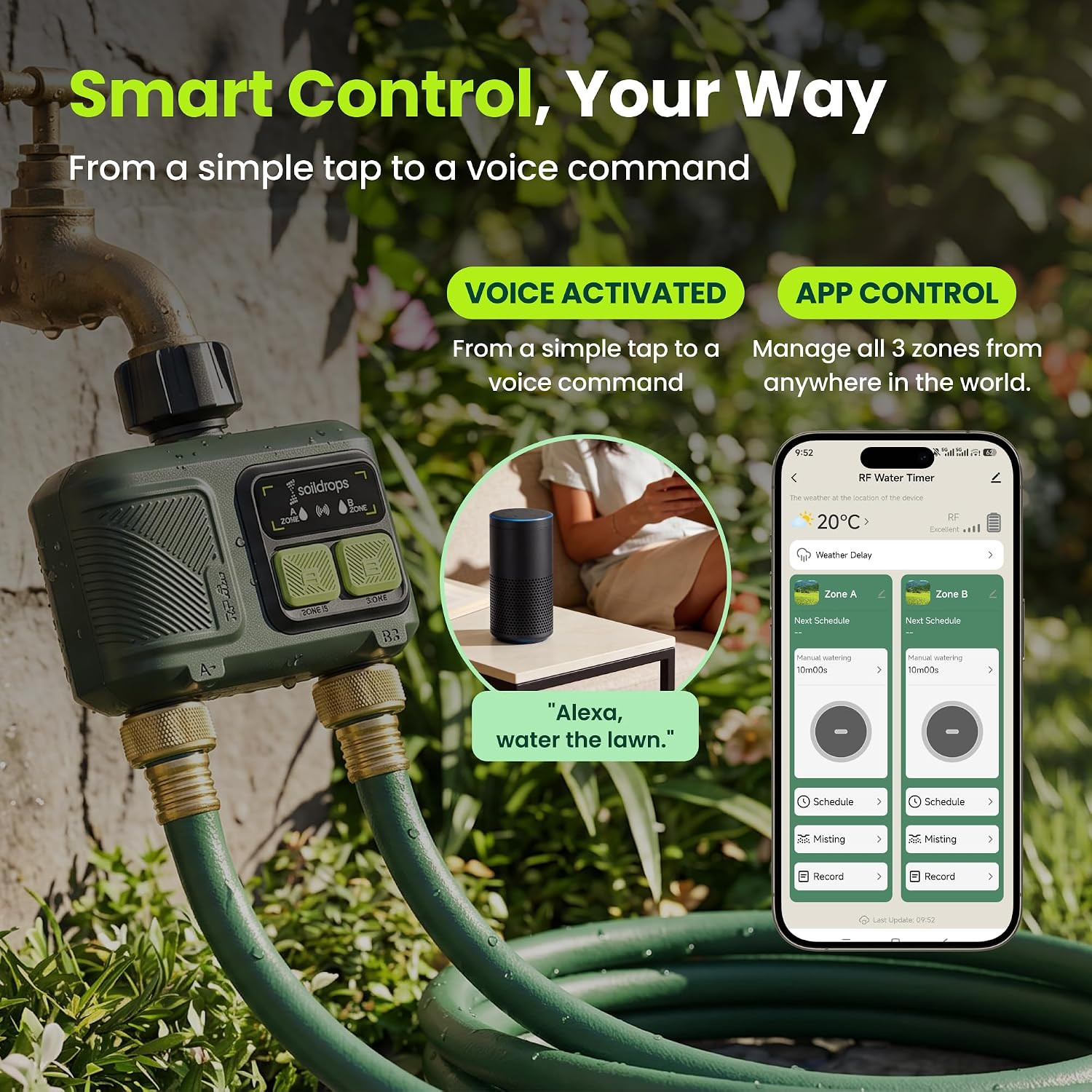 Wifi Water Timer, Hose Timer 984Ft Long Range RF with Gateway, App Control, 8-Mo