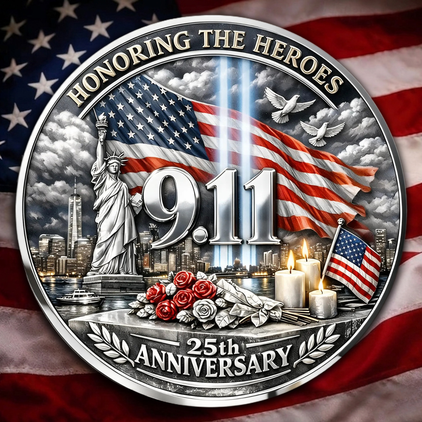 9/11 25th Anniversary Challenge Coin Never Forget Heroes Memorial Commemorative