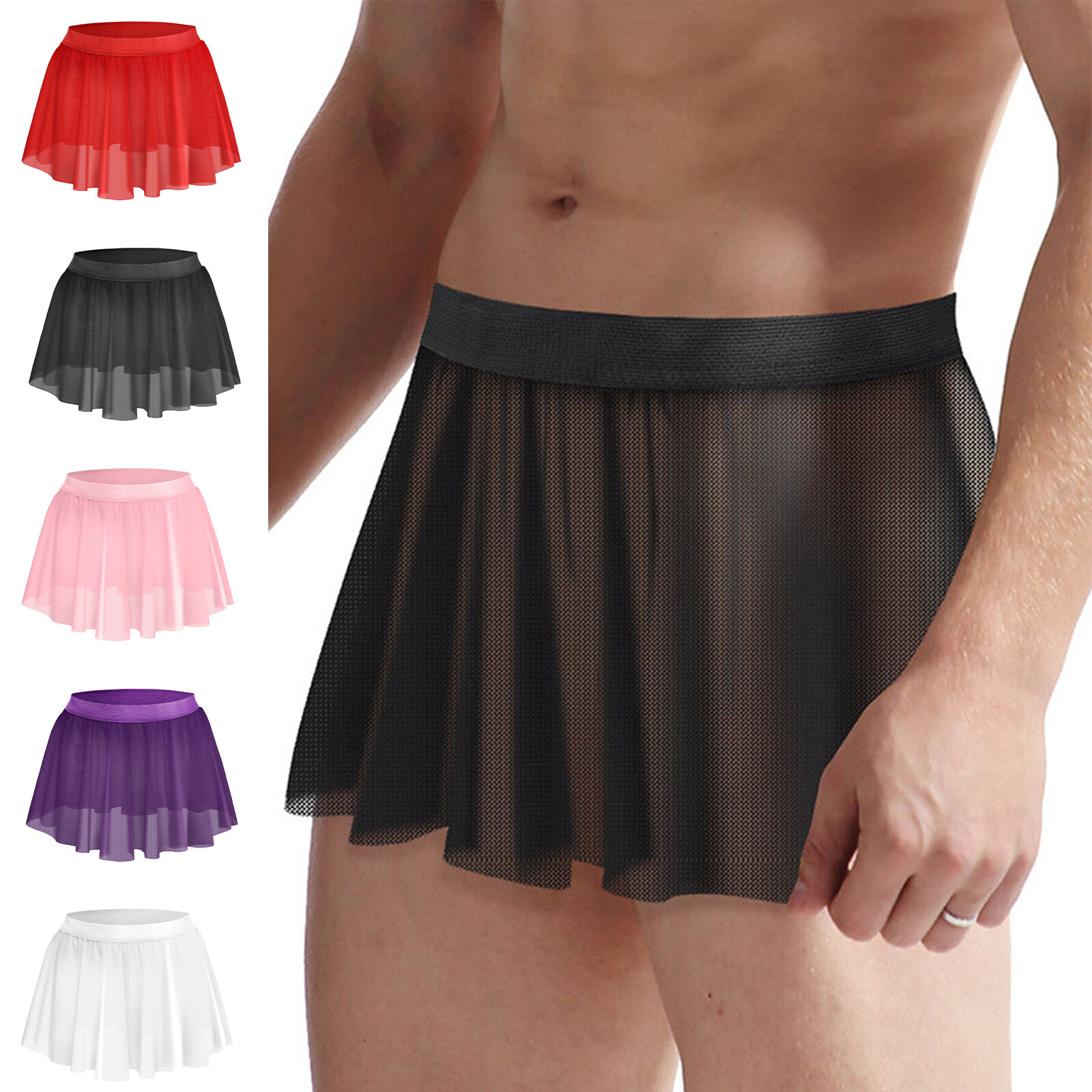 Men's Sissy Mesh Ruffled Skirt Crossdress Lingerie Elastic Maid Dress Sleepwear