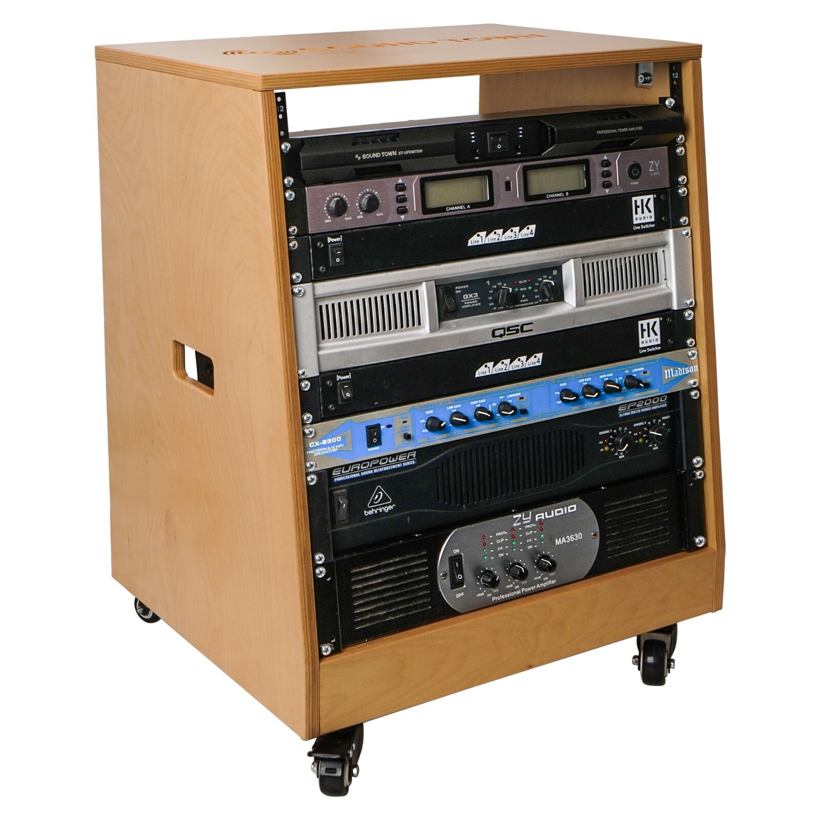 Sound Town DIY Slanted 12U Studio Rack, Plywood, Golden Oak (SDRK-12T)