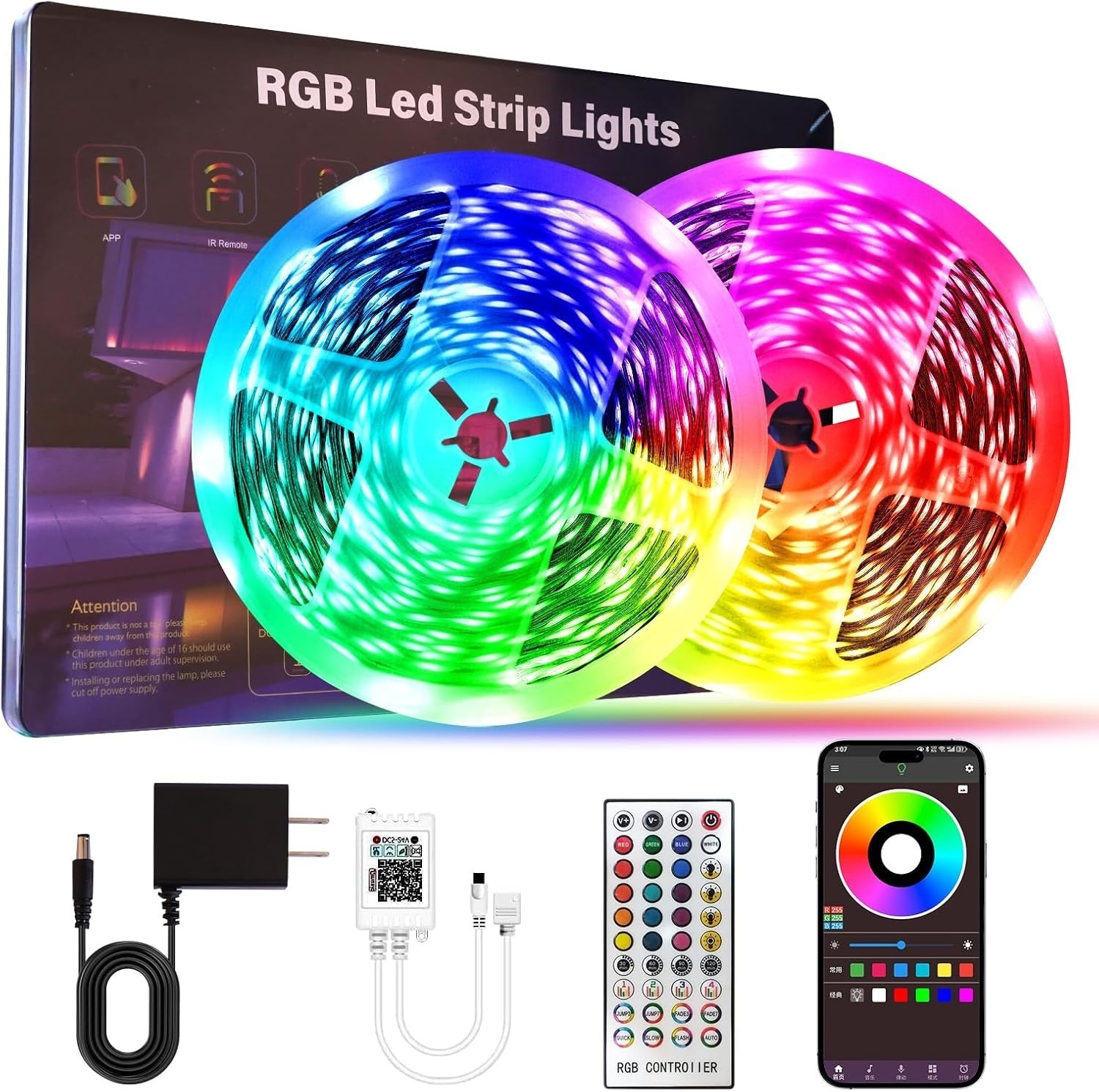 Led Lights Bedroom 200 FT 2 Rolls 100 FT W/ Remote & Application Control RGB