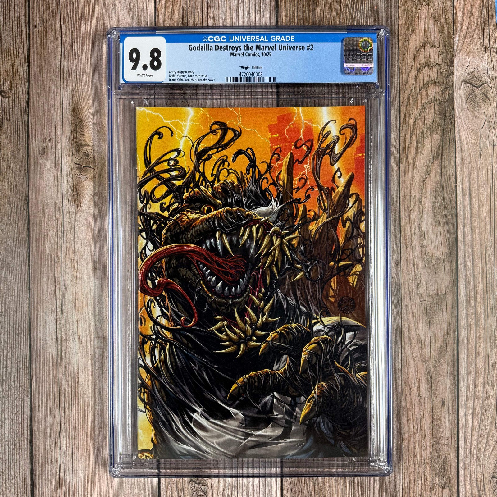 Godzilla Destroys the Marvel Universe #2 CGC 9.8 WP 1:100 Virgin Variant Cover b