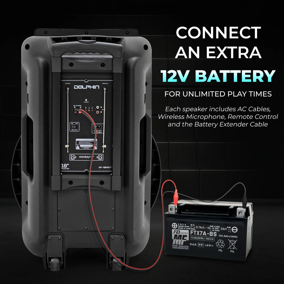 18" 4500W Portable Bluetooth Speaker with Wireless Mic Rechargeable Bass