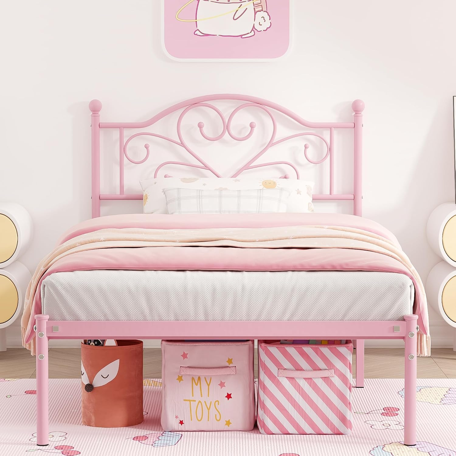 Twin Bed Frame with Headboard Metal Bed Frame Twin Size with Storage Space No Bo