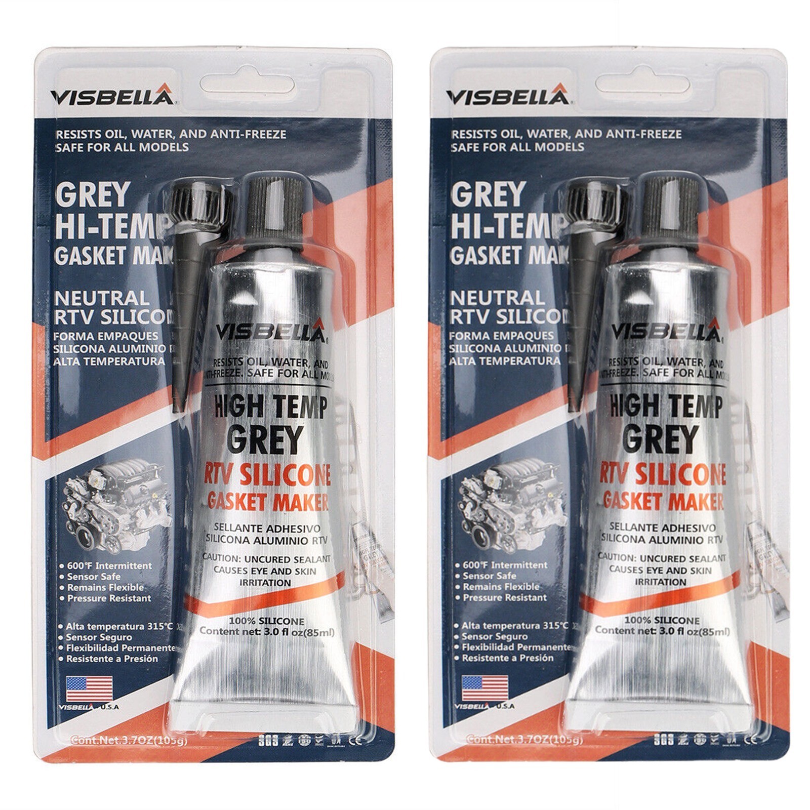 2pcs Grey RTV Silicone Gasket Maker High Temp Sealant Water Oil Resist for AUTO