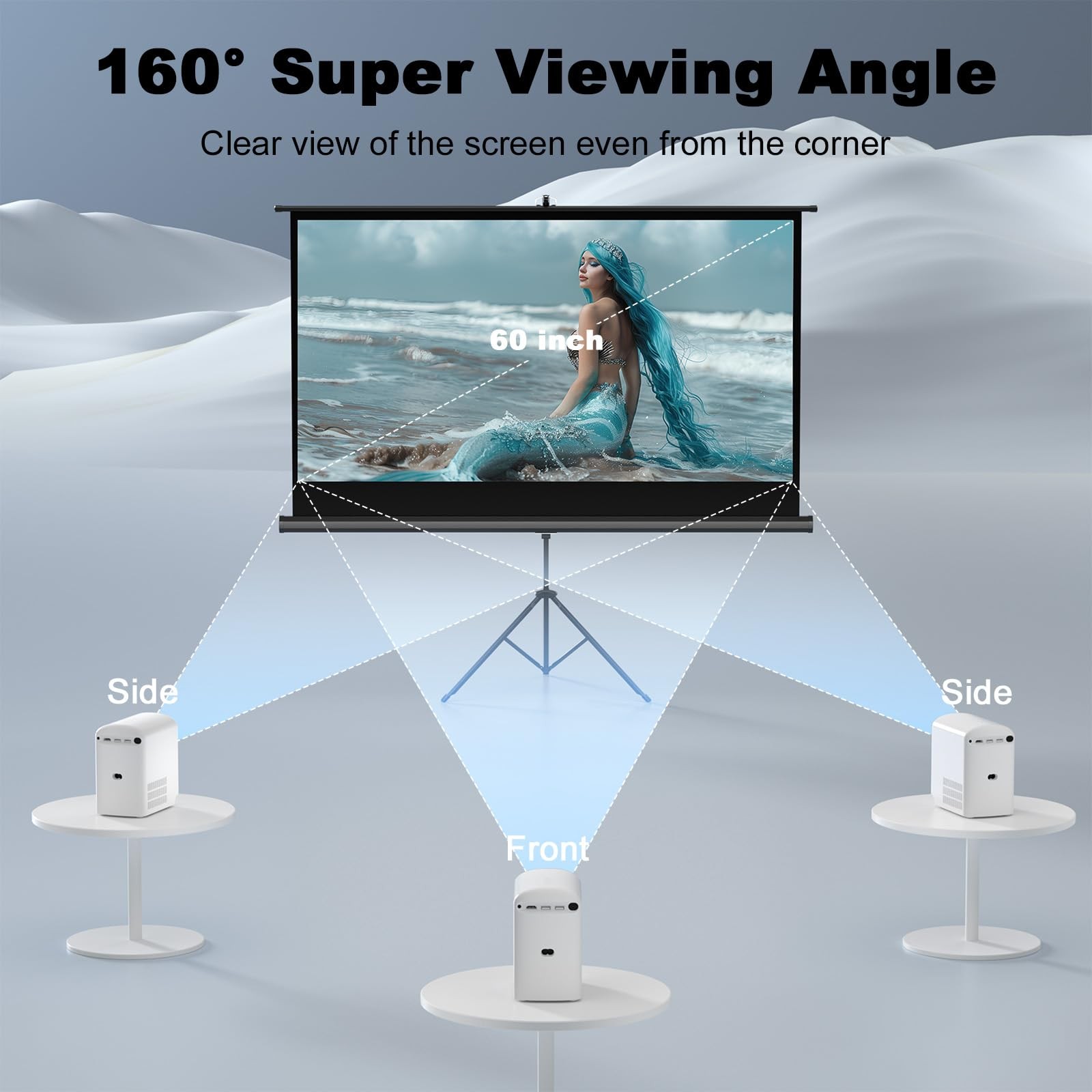Outdoor Projector Screen with Stand Tripod, Indoor Pull Up Portable Projector...