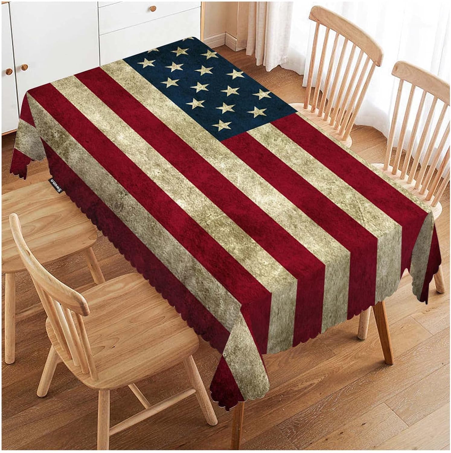 Grunge American Flag 52"X70" Oblong Table Cloth Rustic USA Flag Wrinkle Free Tab
