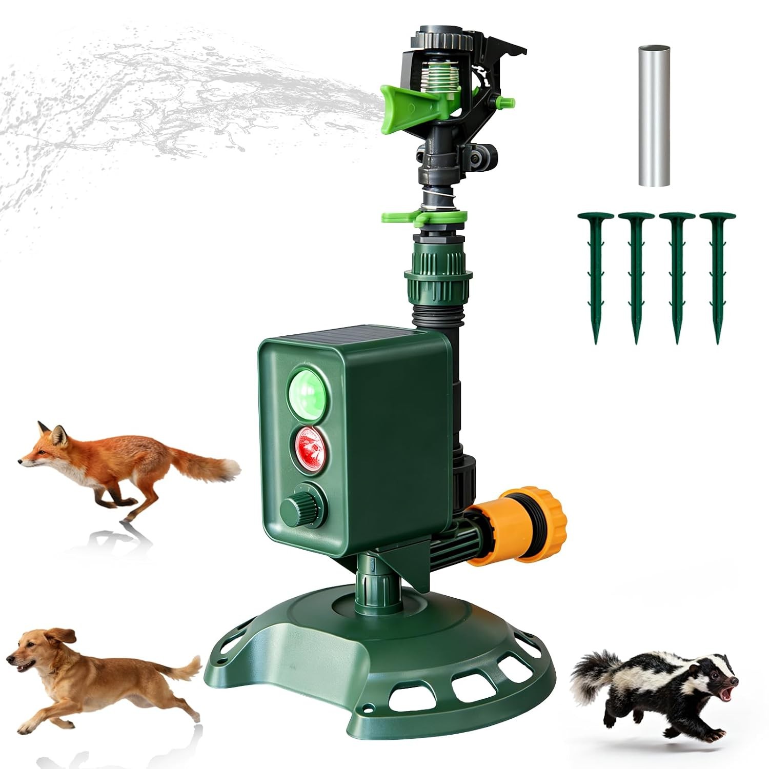 Solar Powered Motion Sensor Animal Repellent Sprinkler with Flashing Light, IP65