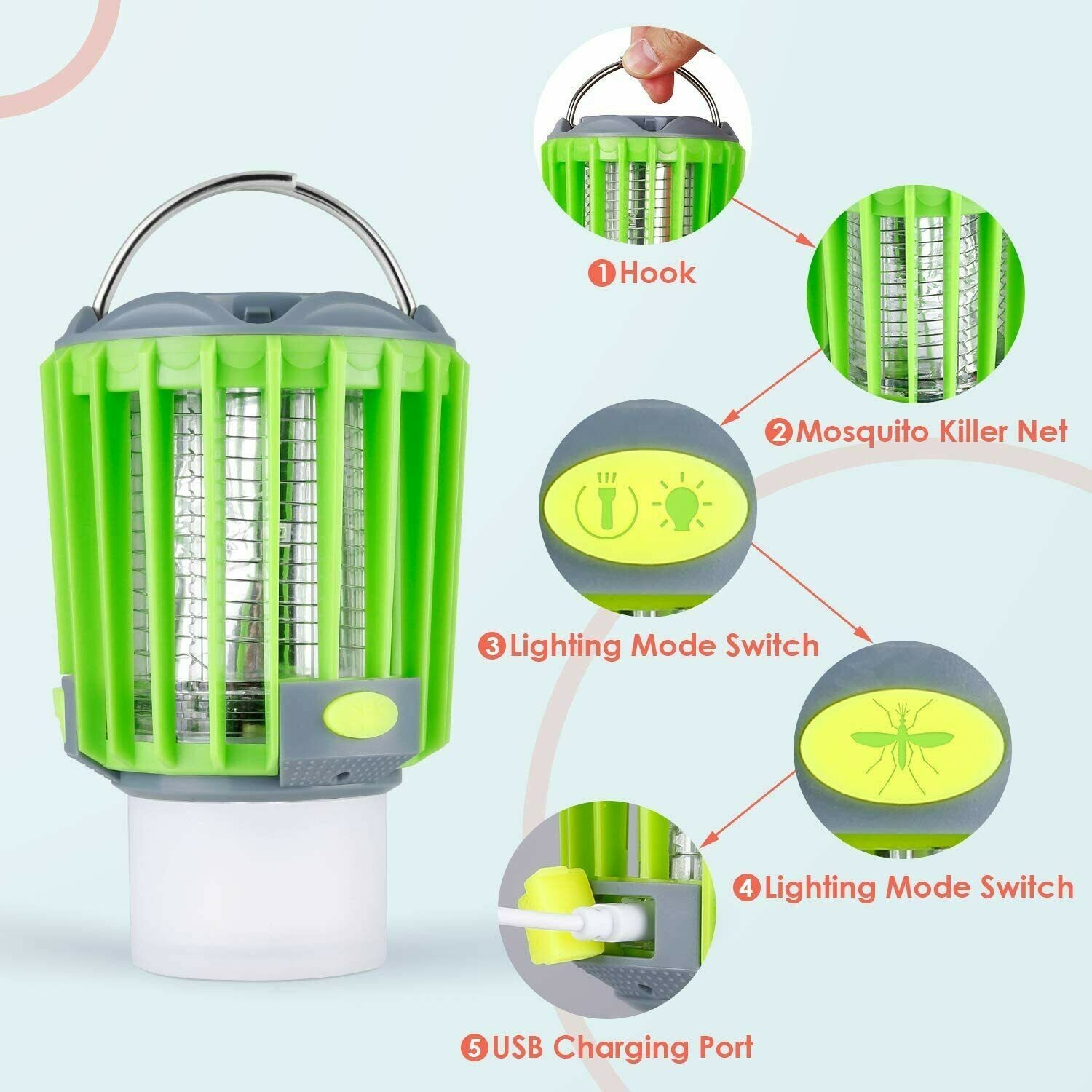 Albrillo Camping Lantern Flashlight Bug Zapper 4-in-1 Rechargeable Light