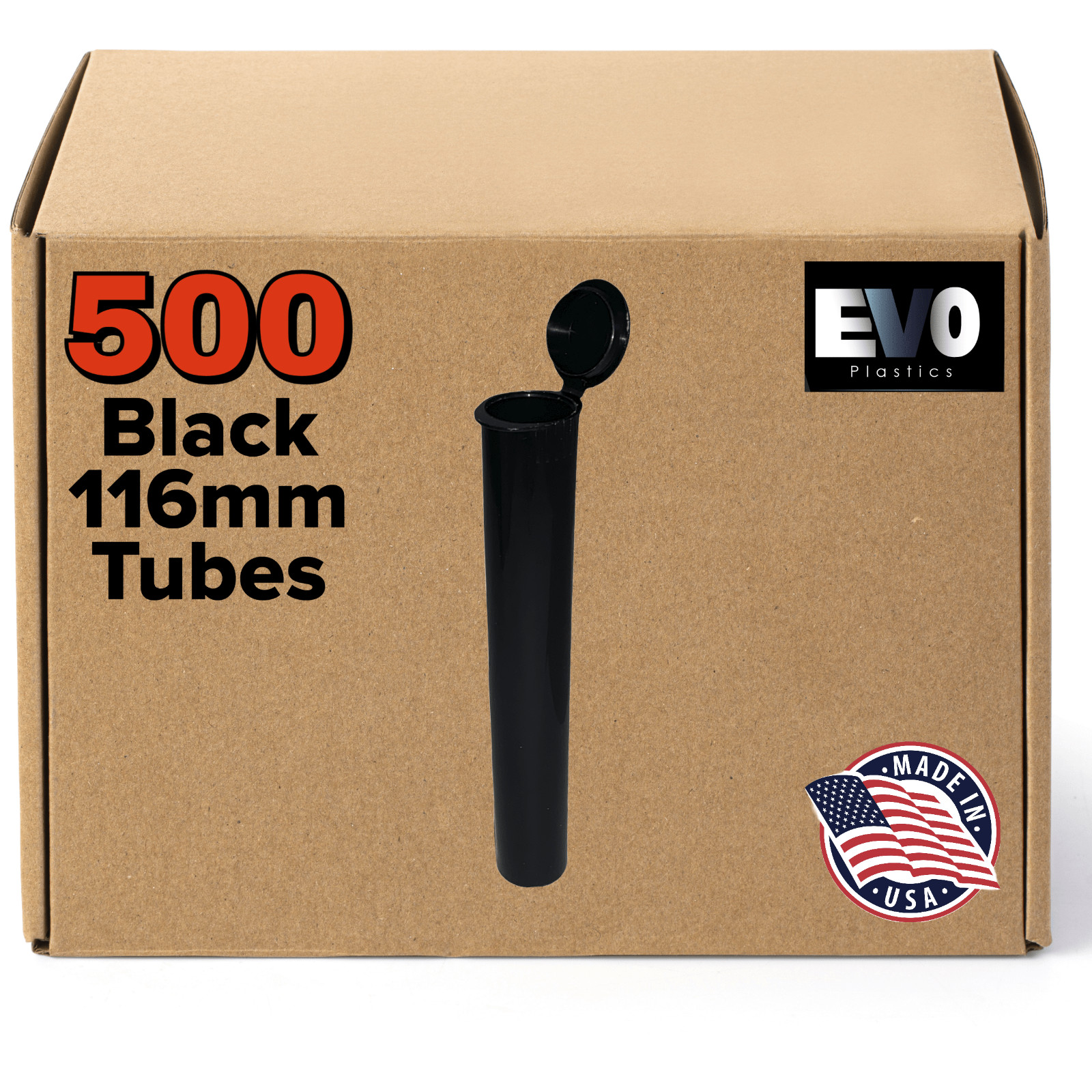 116mm Black Pre Roll Pop Top Tubes - CAPS CLOSED - Plastic Storage (500 count)