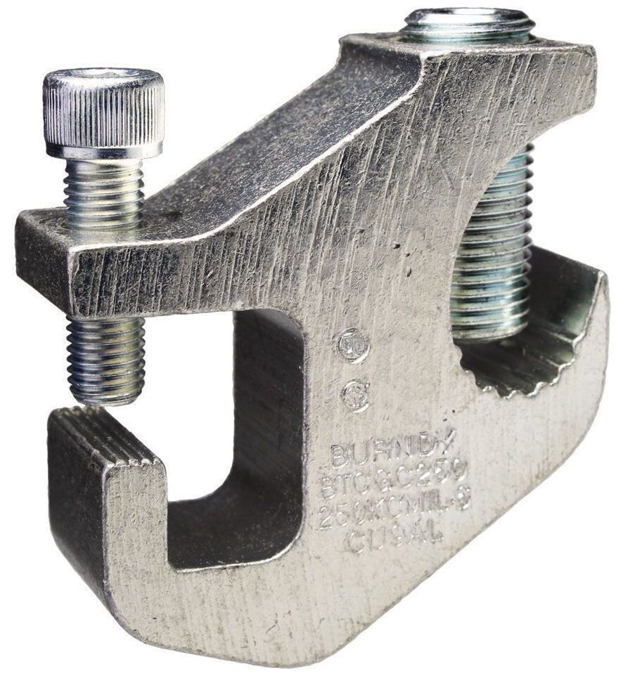 Burndy BTCGC250, 1/2" Thick Flange, Aluminum, Ground Clamp for Cable Tray, 1 pc