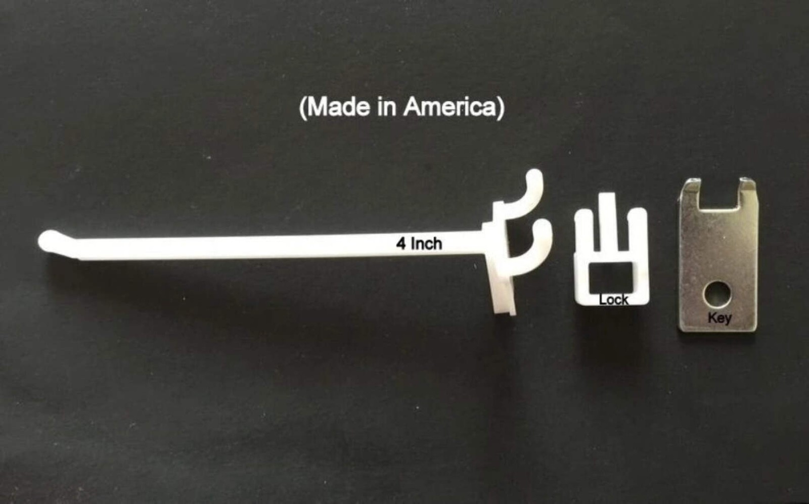 (10 PACK) 4 Inch Locking White Plastic Peg Hooks Fit 1/8-1/4 Pegboard 1 Key incl
