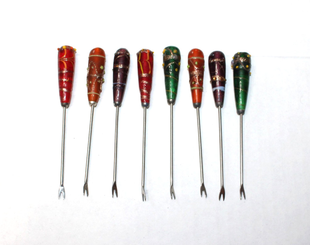 8 Pier 1 Imports Venetian Style Art Glass Hors d'oeuvre Picks Cocktail Skewers