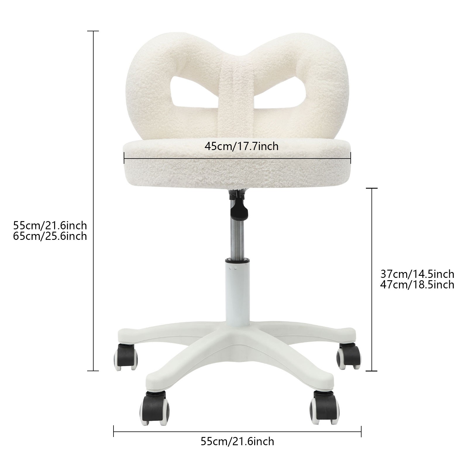 PU Lambswool Cute Bow Backrest Chair, Roller Chair, Make-up Chair