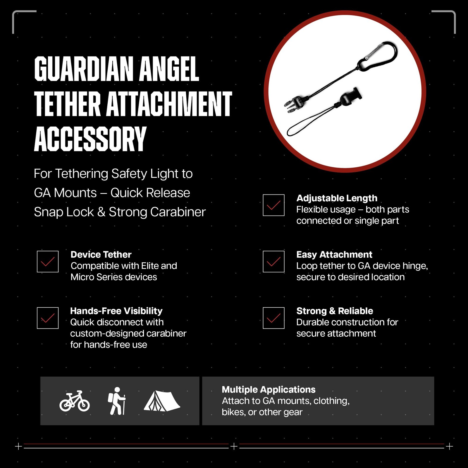 Guardian Angel Short Tether Attachment Accessory | Easy Safety Short, Black
