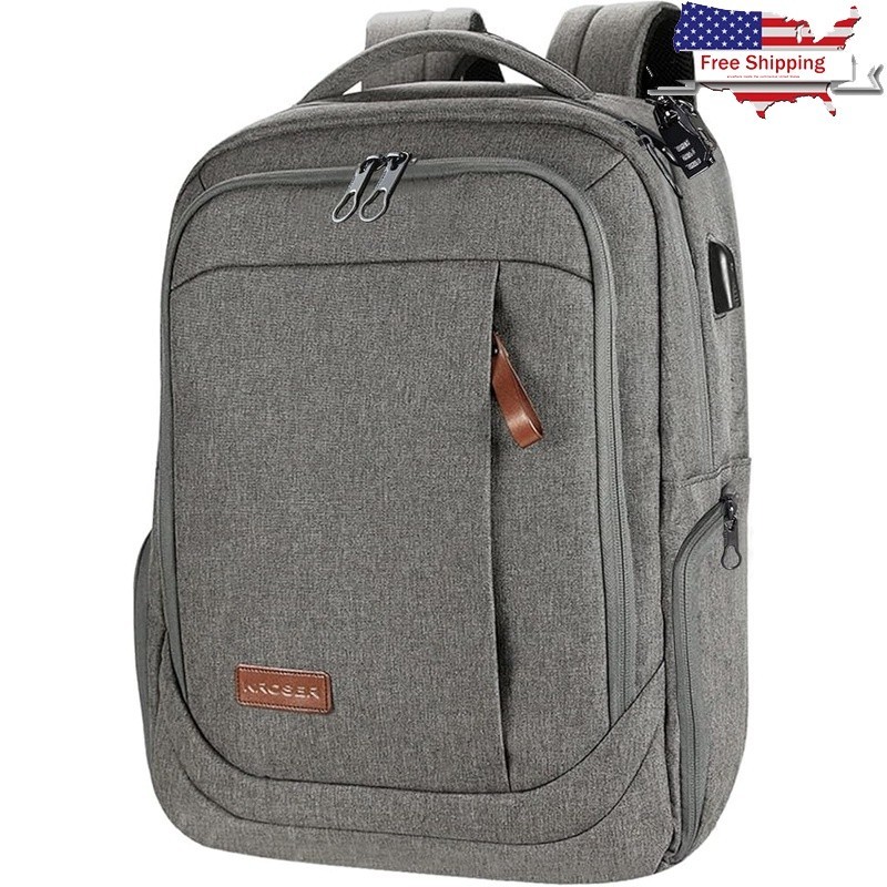 Durable Water-Repellent Laptop Backpack W/ USB Port Luggage Strap Travel