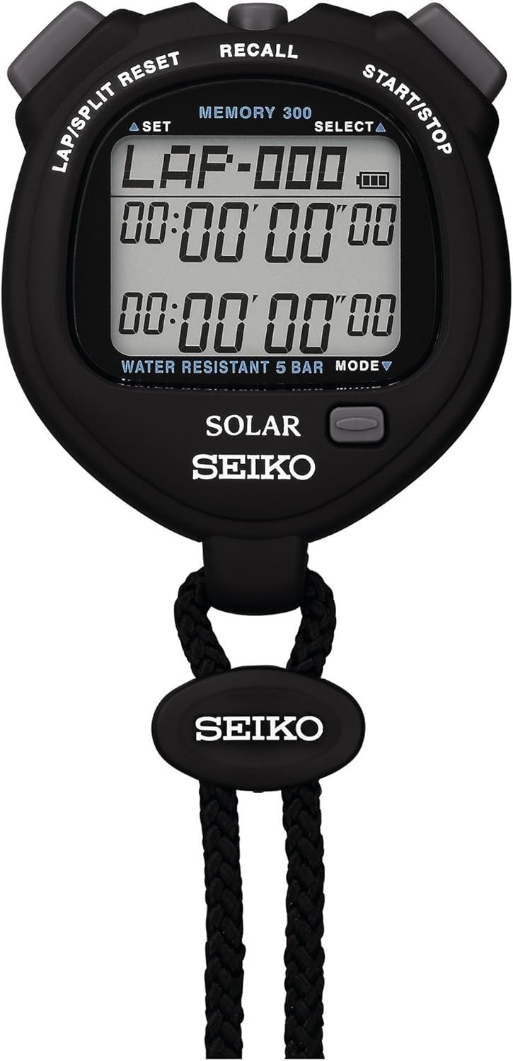 SEIKO SVAJ001 Solar Stopwatch Digital Black 300 Memory Lap Split Japan NEW