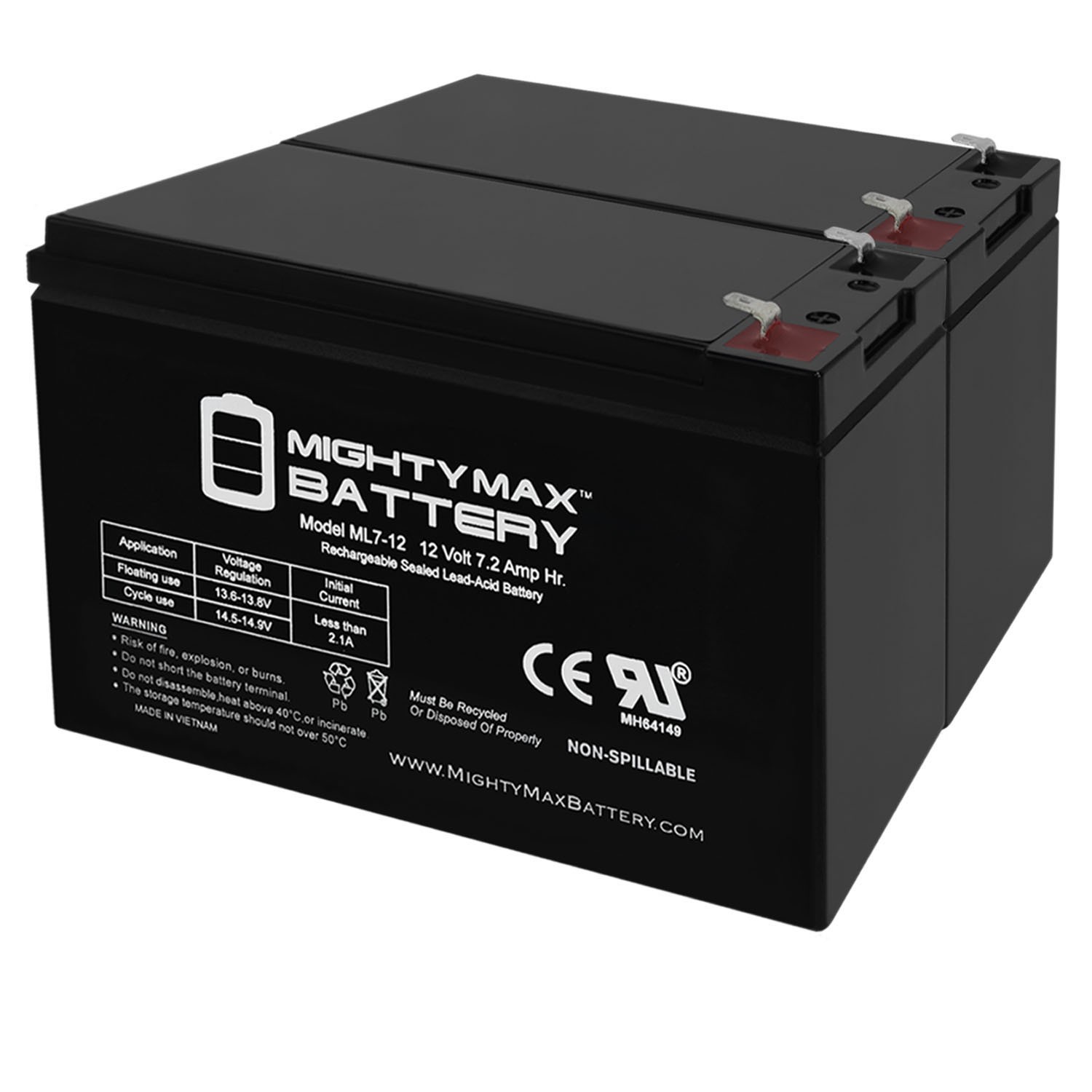 Mighty Max 12V 7Ah SLA Replacement Battery for OD 6-DW-7 - 2 Pack