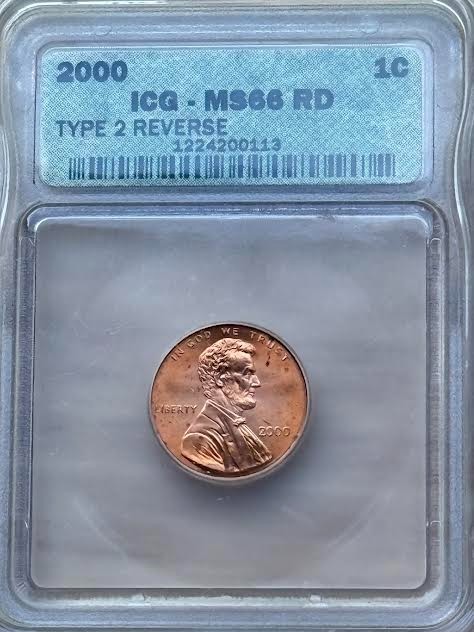 2000 1 CENT, TYPE 2 REVERSE, ICG MS 66 RD
