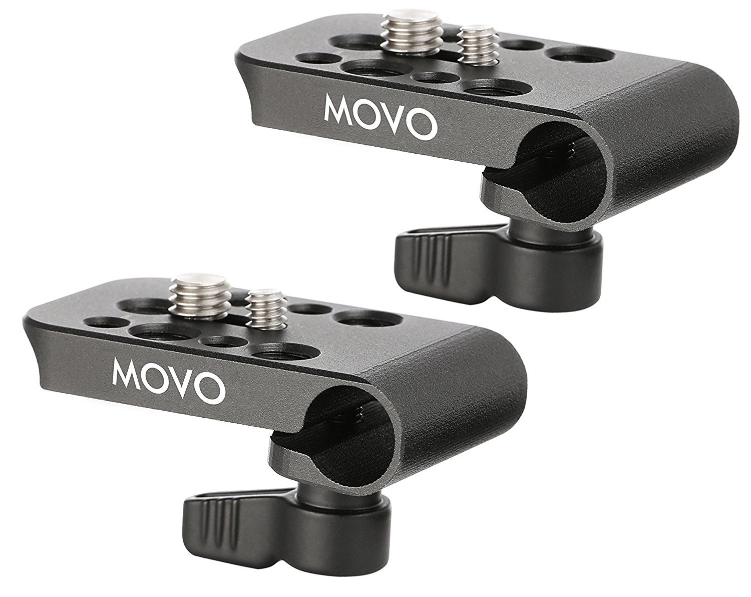 Movo CAB1000 15mm Rod Clamp Adapter with Multiple  Mounting Threads (2 Pack)