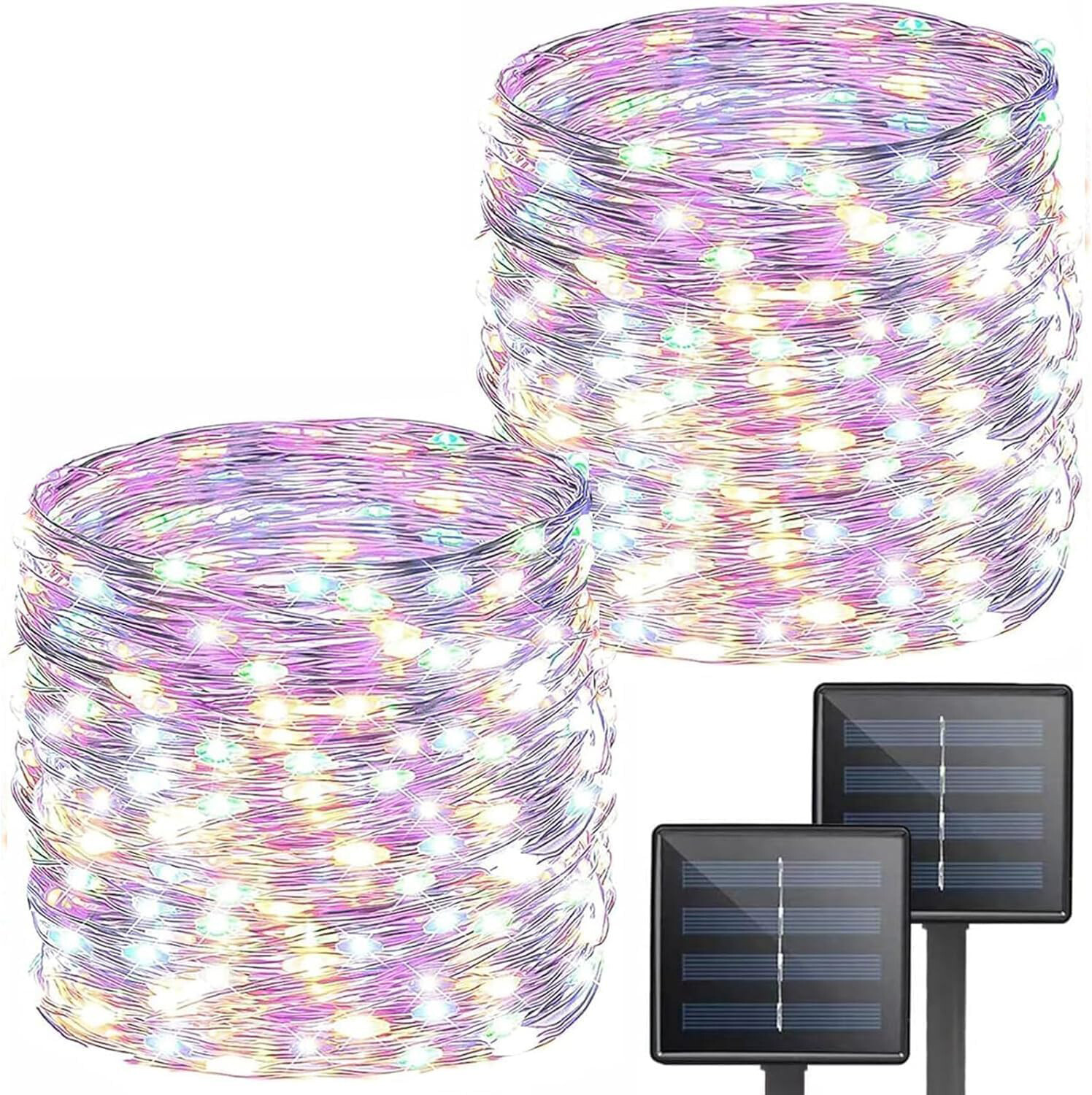 198FT 600LED Solar String Lights Outdoor Fairy Lamp Multicolor 8 Modes, 2 Pack