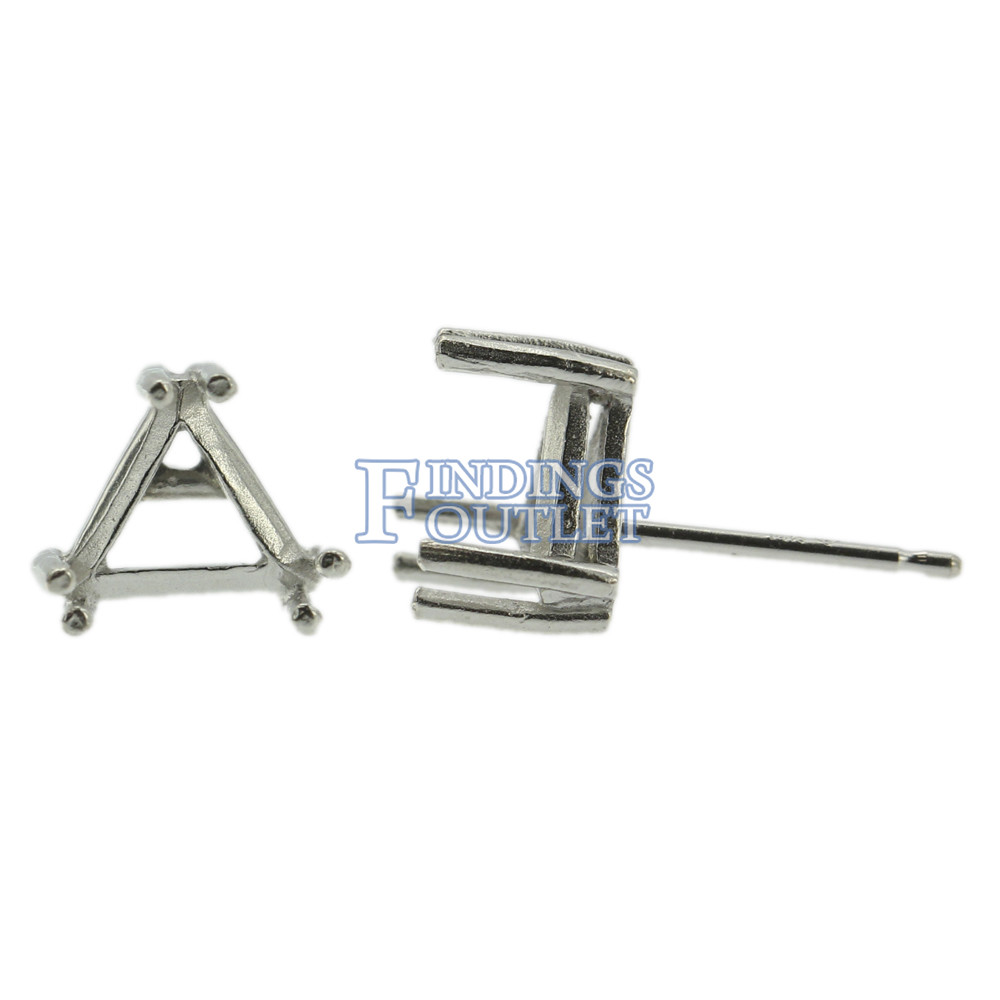 14k White Gold Triangle Stud Earring Mounting Setting Push Back Post 6 Prong