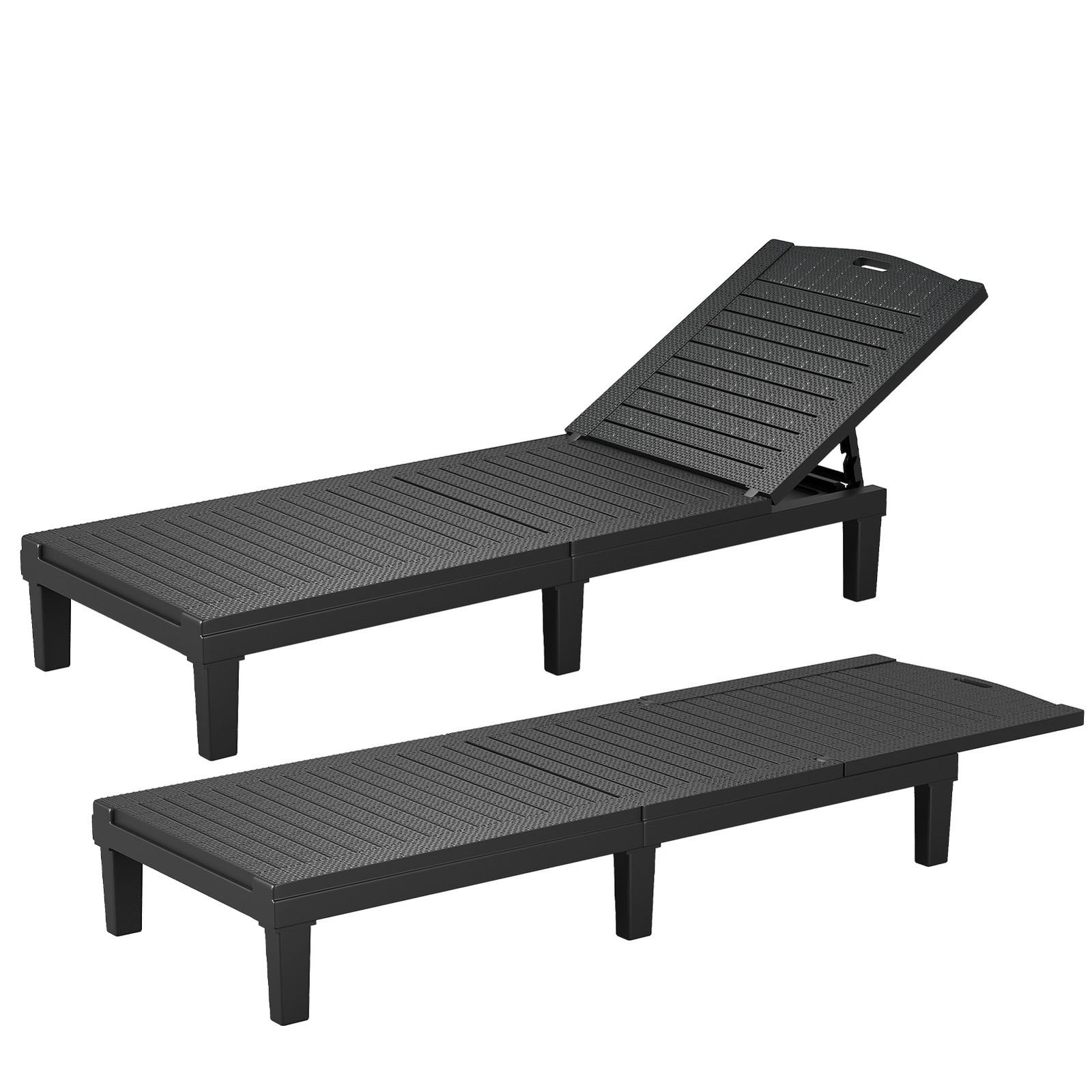 2PCS Lounge Chair Outdoor 5 Position Adjustable Pool Chaise Chair Patio Beach