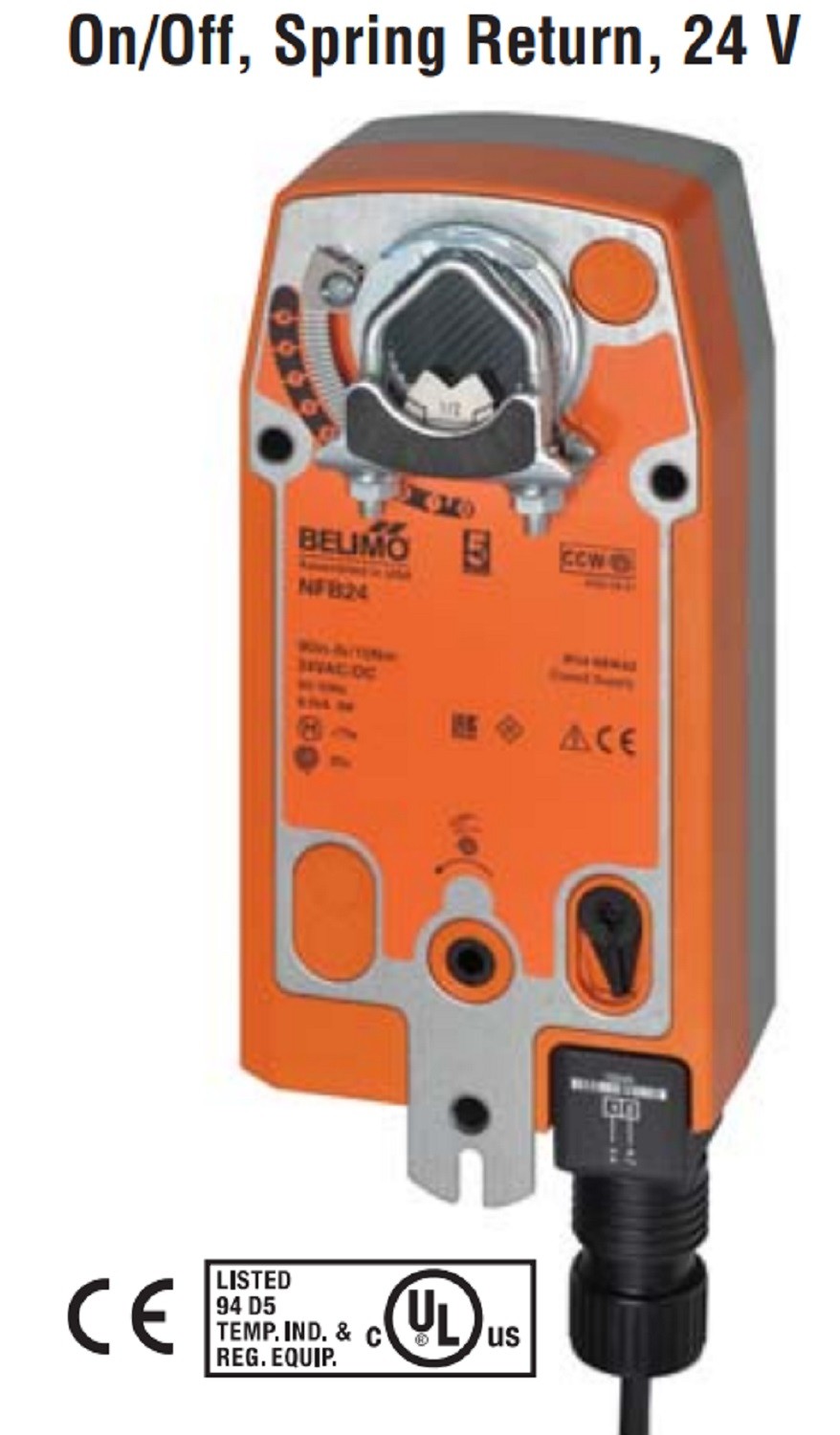Belimo NFB24-S Damper Actuator, 90 in-lb [10 Nm], Spring Return, AC/DC 24 V