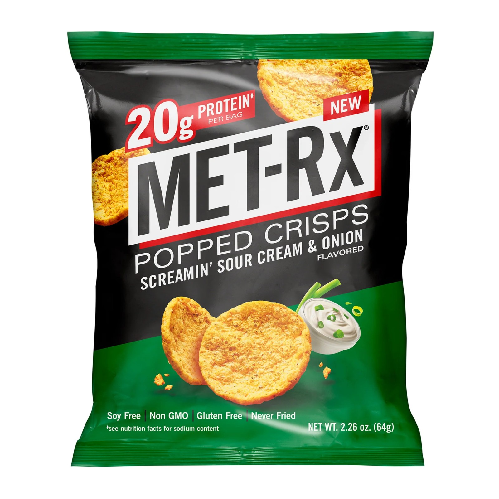 6x Bags Met-Rx Popped Crisp Screamin' Sour Cream & Onion Flavored Chips | 2.26oz