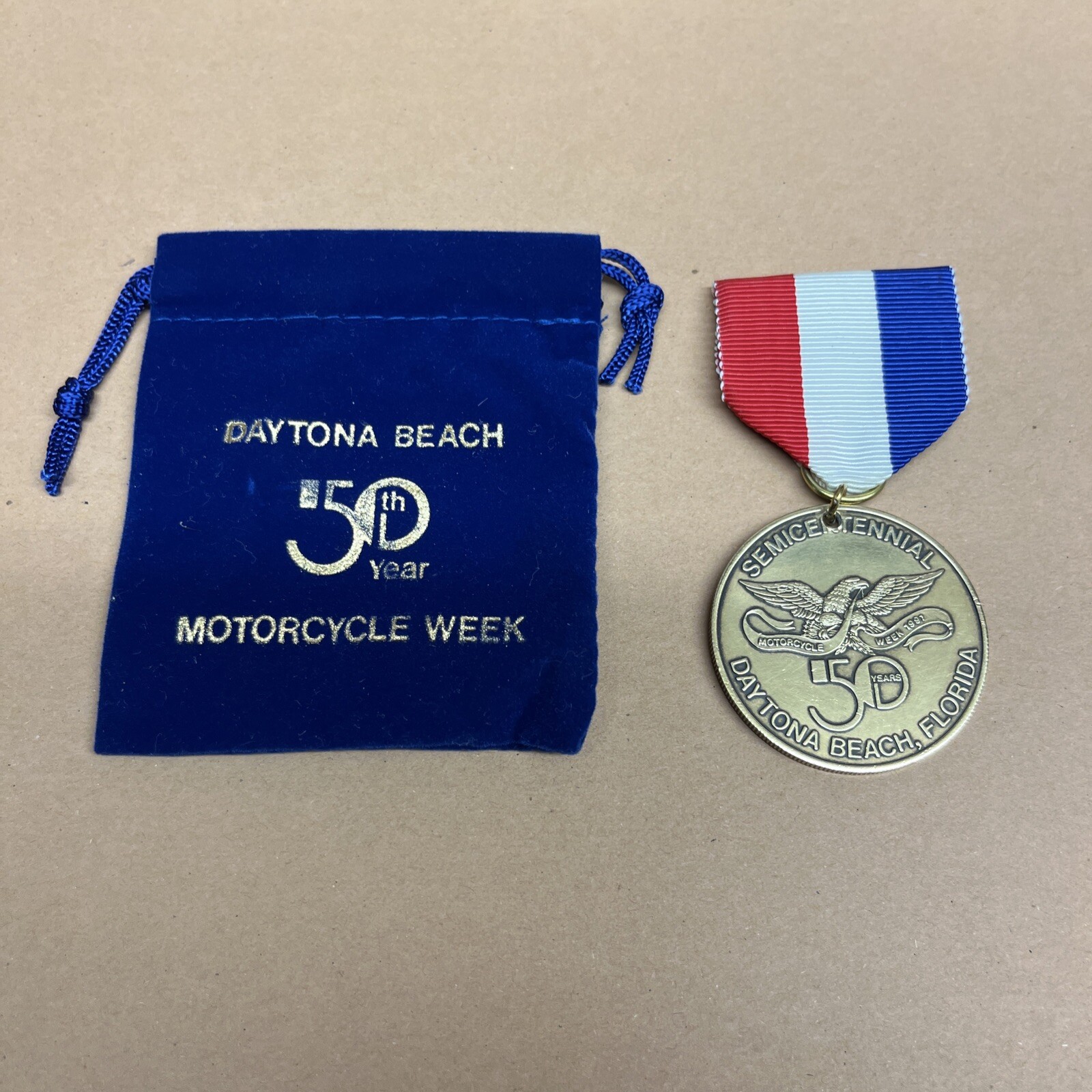 1991 Daytona Beach BIKE WEEK 50th Year Motorcycle Biker BRASS Coin Medal PIN