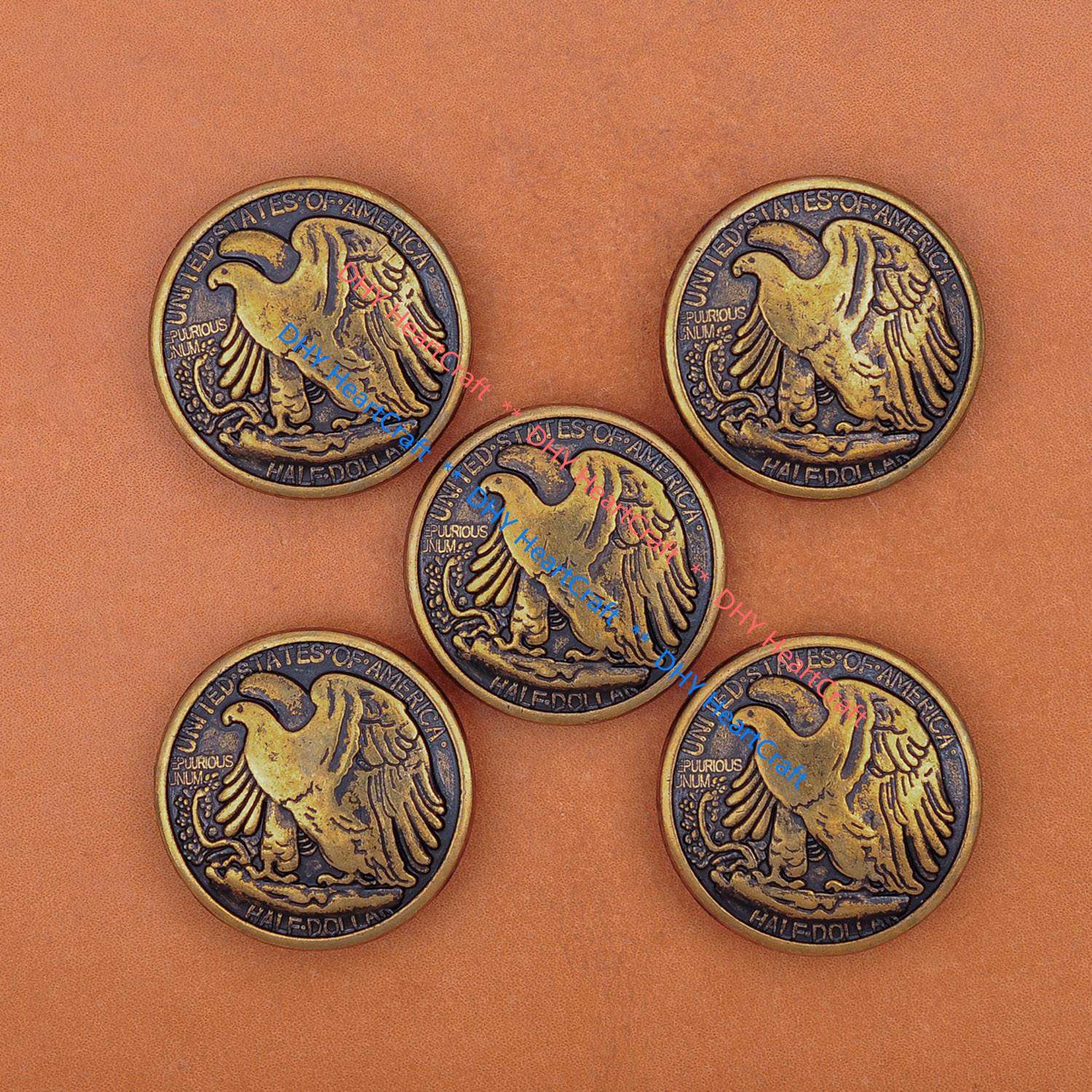 10X Retro Half Dollar Liberty Eagle Replica Leathercraft Conchos Set Screw Back